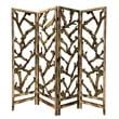 4 Panel Wooden Screen with Mulberry Alpine Like Branches Design in Brown