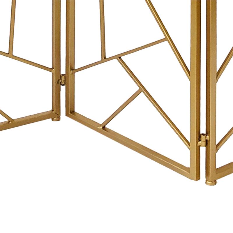 3 Panel Metal Frame Screen with Lattice Cut Out Design in Gold