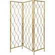 3 Panel Metal Frame Screen with Twisted Oval Design in Gold