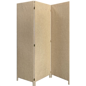 3 panel fabric upholstered wooden screen with straight legs in beige