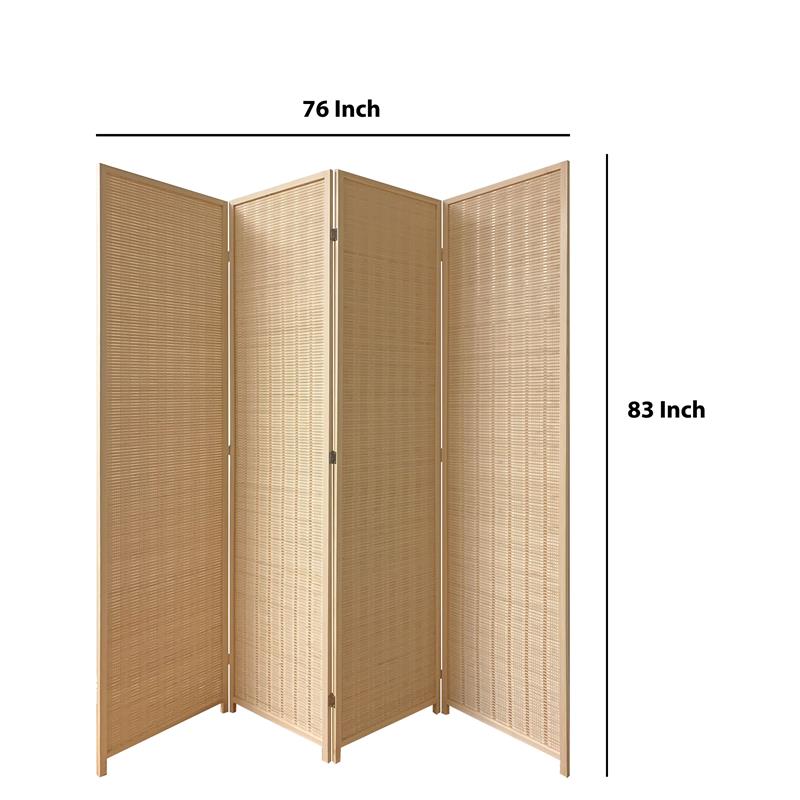 4 Panel Bamboo Shade Roll Room Divider in Beige