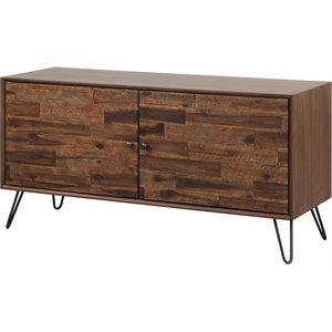 2 doors wooden media console with hairpin legs in brown and black