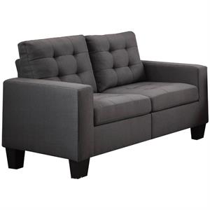 fabric upholstered wooden loveseat with tufted seat and backrest in gray