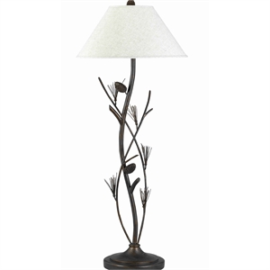 pine twig accent metal body floor lamp with conical shade in bronze and white