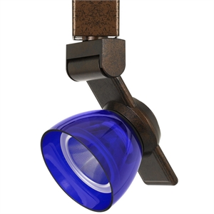 12w integrated led track fixture with polycarbonate head in bronze and blue