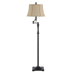 metal body floor lamp with fabric tapered bell shade in beige and black