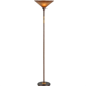3 way torchiere floor lamp with frosted glass shade and stable base in bronze