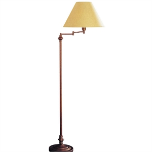 150 watt metal floor lamp with swing arm and fabric conical shade in bronze