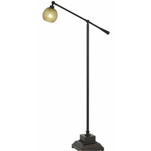 metal body floor lamp with adjustable arm and textured glass shade in black