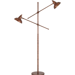 metal body floor lamp with 2 adjustable arms and metal shades in bronze