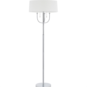 metal floor lamp with corkscrew design stalk support and drum shade in silver