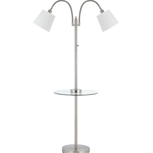 metal floor lamp with 2 gooseneck design shade and 3 way switch in silver