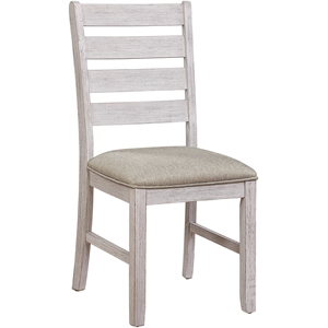 ladder style back side chair with fabric seat with set of 2 in antique white