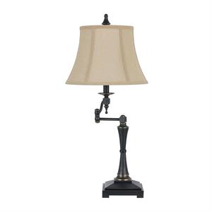 metal body table lamp with fabric tapered bell shade in black and beige