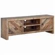 Wooden TV Console with 2 Cabinets and Open Center Shelf in Weathered Brown