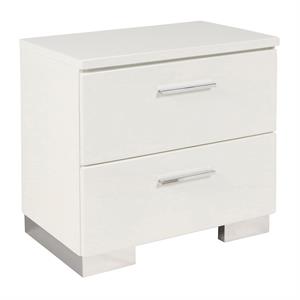 2 drawer wooden nightstand with metal base and bar handles in white