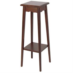 39.5 Inch Wooden Plant Stand with Tapered Slanted Legs and Bottom Shelf in Brown