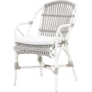 aluminum outdoor armchair with woven design back in taupe brown and white