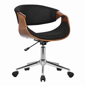Curved Leatherette Wooden Frame Adjustable Office Chair in Brown and Black