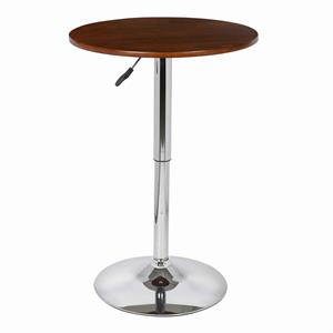 adjustable wooden round top pub table with hydraulic in brown and silver
