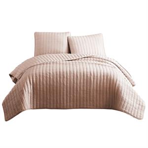 3 piece crinkles king size coverlet set with vertical stitching in pink