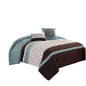 quatrefoil queen size 8 piece fabric comforter set  in brown and blue