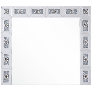 wooden panel frame wall decor with light function and faux diamond in silver