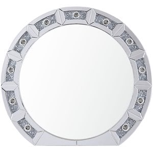 round mirror panel wall decor with light function and faux diamond in silver