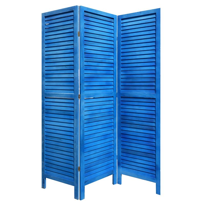 Wooden 3 Panel Shutter Screen with Fitted Slats in Light Blue