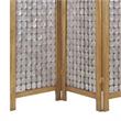3 Panel Wooden Screen with Pearl Motif Accent in Brown and Silver