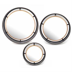 round metal frame wall mirrors with set of three in gray and gold
