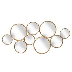 round metal frame wall decor with 9 mirrors in gold