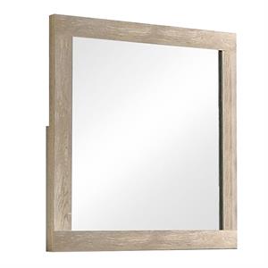 transitional style grained wood encased square mirror in cream