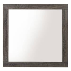 transitional style grained wood encased square mirror in gray