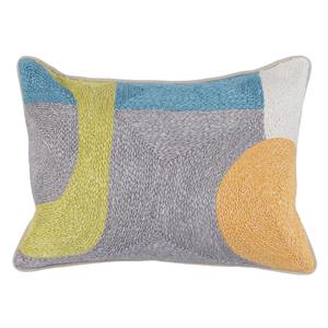 Fabric Wrapped Throw Pillow with Handwoven Abstract Pattern in Gray
