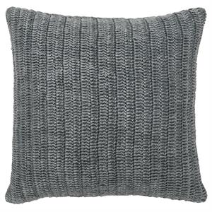 Square Fabric Throw Pillow with Hand Knit Details and Knife Edges in Gray