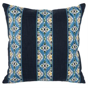 Fabric Throw Pillow with Floral and Woven Leaf Pattern in Blue