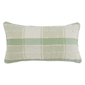 Fabric Throw Pillow with Plaid Pattern and Shag Stripe Accents in Green