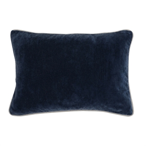 Rectangular Fabric Throw Pillow with Solid Color and Piped Edges in Navy Blue