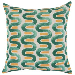 Fabric Throw Pillow with Painted Repeated Curved Design in Green