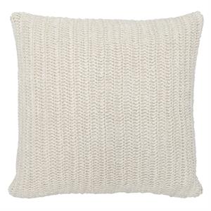 Square Fabric Throw Pillow with Hand Knit Details and Knife Edges in White
