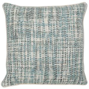 Square Fabric Throw Pillow with Hand Woven Pattern in White and Blue