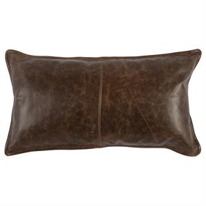 Leatherette Throw Pillow with Stitched Details and Flanged Edges inDark Brown