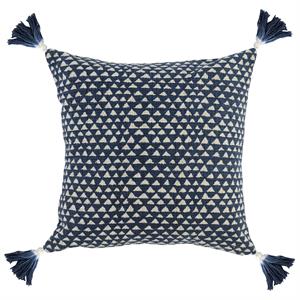 Geometric Pattern Square Fabric Throw Pillow in Blue and White