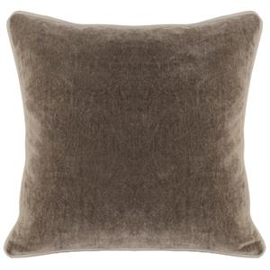 square fabric throw pillow with solid color and piped edges in taupe brown