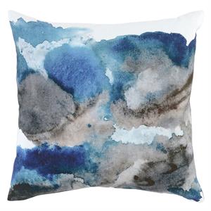 Square Fabric Throw Pillow with Water Color Prints in Blue and Gray
