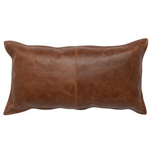 Leatherette Throw Pillow with Stitched Details and Flanged Edges in Brown