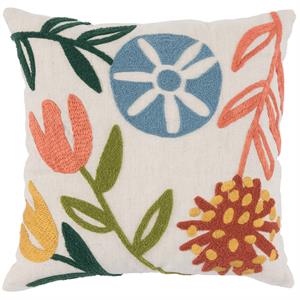 Fabric Wrapped Throw Pillow with Handwoven Floral Pattern in Multicolor