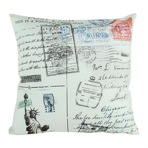 Fabric Decorative Pillow with Scripted Details in White