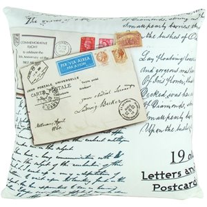 fabric decorative pillow with postcard prints in white